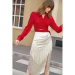 Dark Pattern Tassel Split Skirt