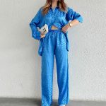 Women's Spring Autumn Long Sleeve Shirt and Loose Trousers Two-Piece Set