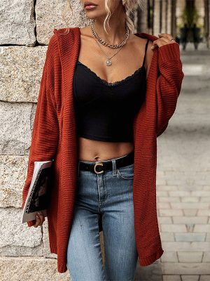 Cozy Red Hooded Sweater Coat for Winter Warmth