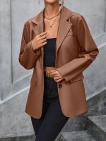 Faux Leather Motorcycle Blazer Top for Women