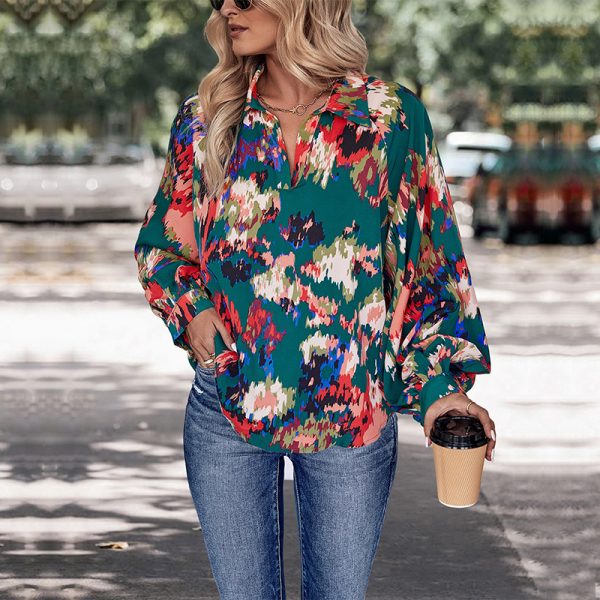 Chic Long-Sleeved Printed Shirt for Autumn Elegance