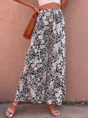 Printed High-Waisted Bootcut Pants for Women
