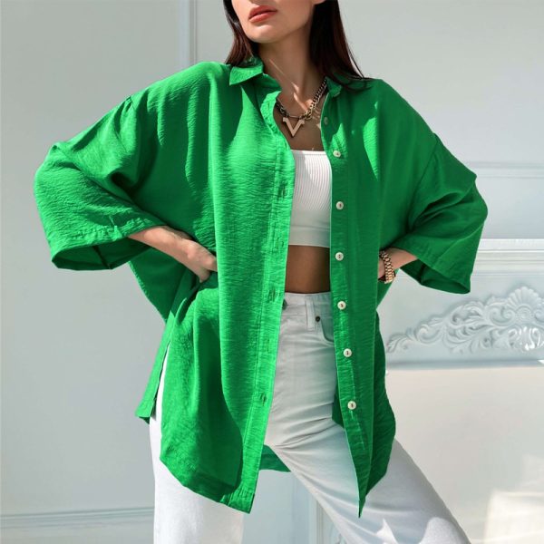 Spring Summer Split Shirt: Loose Bell Sleeve Comfort for Casual Elegance