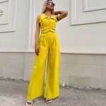 Summer Sleeveless Short Vest Top with Loose Solid Color Trousers Suit