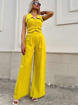 Summer Sleeveless Short Vest Top with Loose Solid Color Trousers Suit
