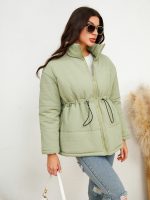 Winter Loose Corduroy Cotton Coat with Collar and Drawstring
