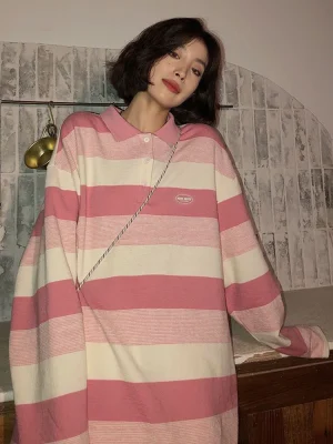 Pink-Striped-T-Shirt-Women-Spring-Autumn-Long-Sleeve-Oversized-Casual-Tops-Korean-Fashion-Preppy-Style-1