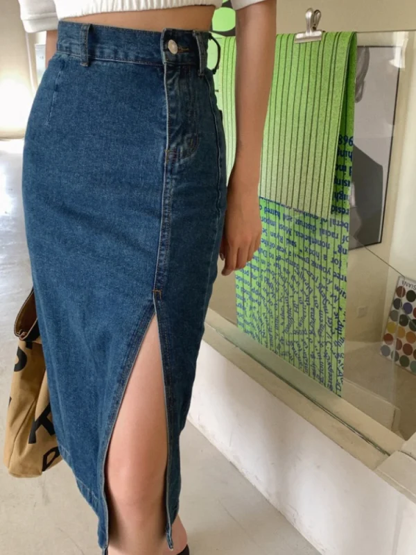 Blue Eco Denim Midi Skirt