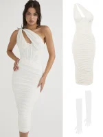 Party Midi Dress, Eco Chic, Cutout, One-Shoulder