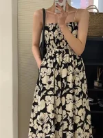 Floral Eco Midi Dress: Sleeveless, Pockets