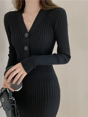 Vintage-Knitted-Sweater-Long-Sleeve-Dresses-Women-Slim-Bodycon-Korean-Elegant-Fall-Winter-Button-V-Neck-1