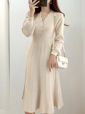 Vintage-One-Piece-Korean-Pleated-Dress-Long-Sleeve-Slim-Woman-Sweater-Dresses-Knitted-Elegant-Midi-Party-1