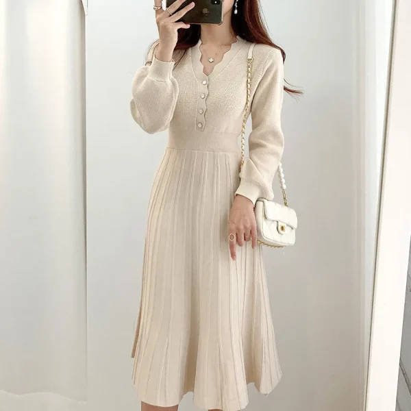 Korean Pleated Sweater Dress: Vintage & Eco Chic