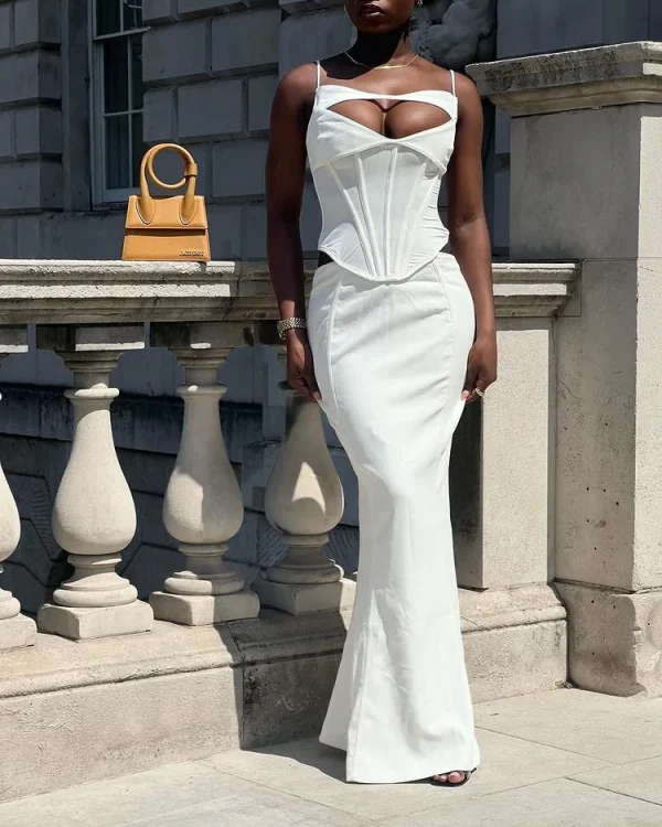 White Cut-Out Evening Dress: Eco Elegant