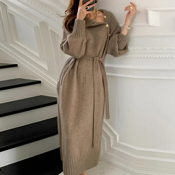 Warm Knit Eco-Dress, Buttons, Thicken