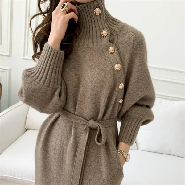 Warm Knit Eco-Dress, Buttons, Thicken