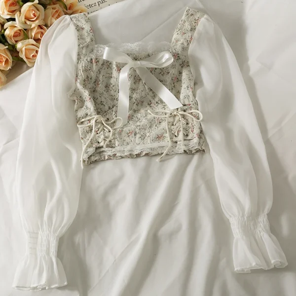 Chic Eco Blouse: Lace Patchwork, Long Sleeve