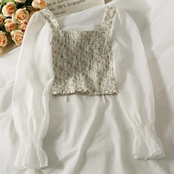 Chic Eco Blouse: Lace Patchwork, Long Sleeve