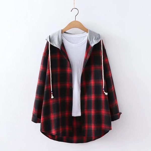 Sweet College Long Sleeve Hooded Large Plaid Shirt Outfit Ideas