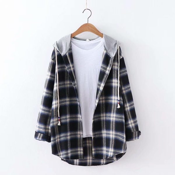 Sweet College Long Sleeve Hooded Large Plaid Shirt Outfit Ideas