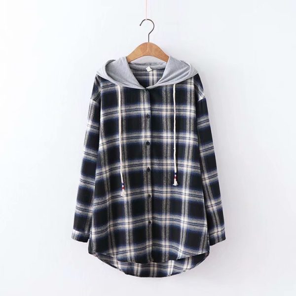 Sweet College Long Sleeve Hooded Large Plaid Shirt Outfit Ideas