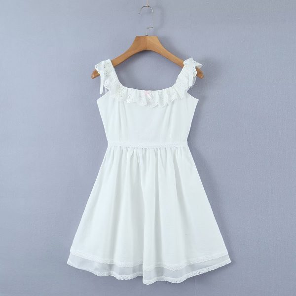 Summer White Short Puff Sleeve Niche Design Dress