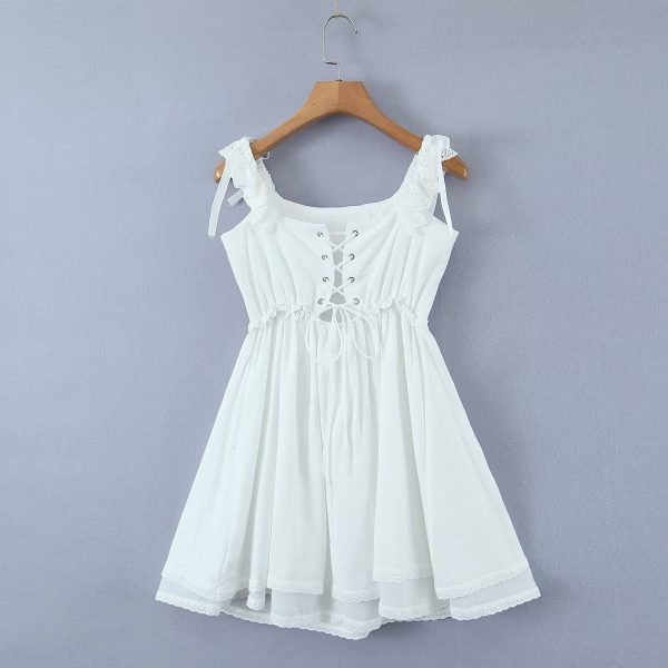 Summer White Short Puff Sleeve Niche Design Dress