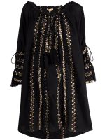 Women Spring and Summer Bohemian Holiday Flower Embroidered Black Cotton Dress