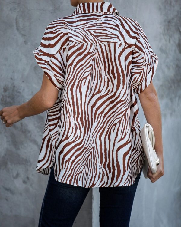 Women Summer Short Sleeved Loose Zebra Print Shirt Outfit Ideas