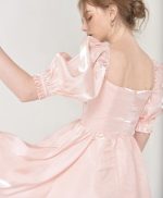 Sweet Gentle Retro Puff Sleeve Maxi Dress Spring Graceful Square Collar Backless Large Swing Dress