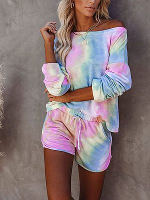 Women's Tie-Dyed Printed Long-Sleeved Casual Home Wear Set