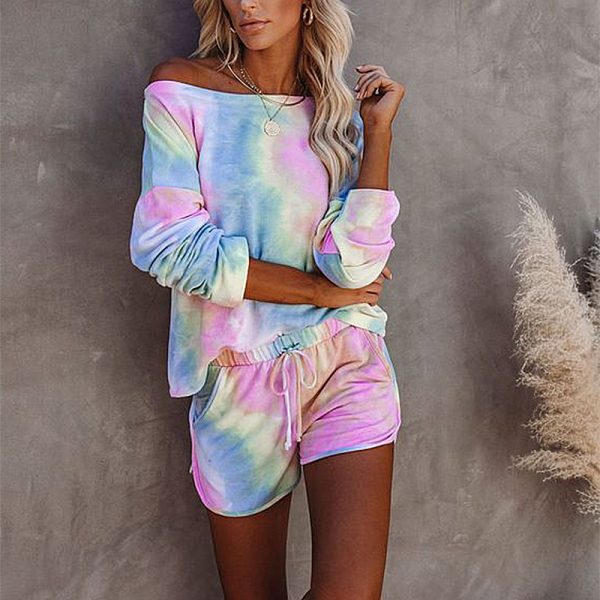 Women's Tie-Dyed Printed Long-Sleeved Casual Home Wear Set