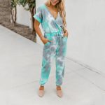 Women Tie-Dyed Printed V-Neck Short-Sleeved Casual Jumpsuit