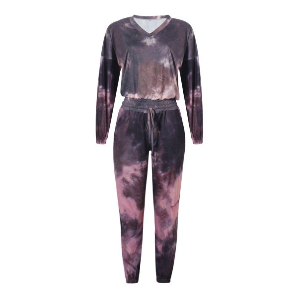 Fashionable Tie-Dyed Printed Long-Sleeved Sports Loose Casual Set