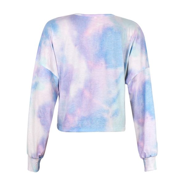 Popular Tie-Dye Printed Long Sleeve Hooded Lace-Up Sweater