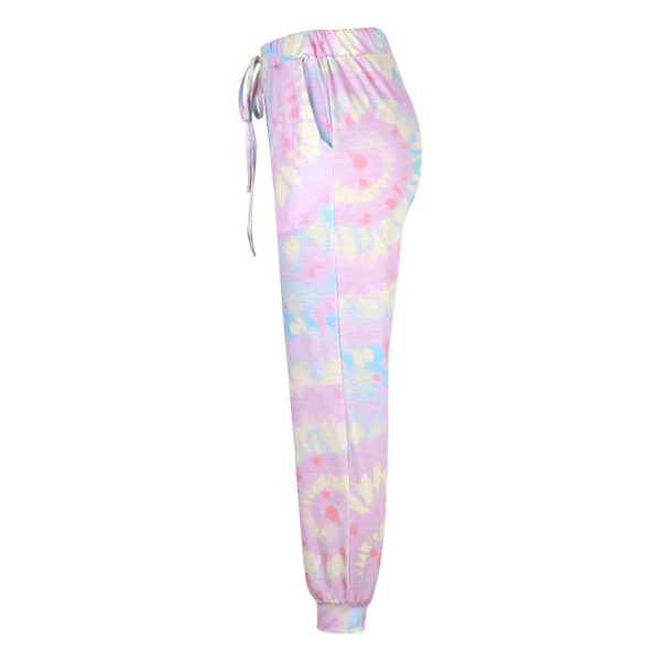 Women's Tie-Dyed Printed Loose Leggings: Mid-Waist Lace-Up Casual Pants