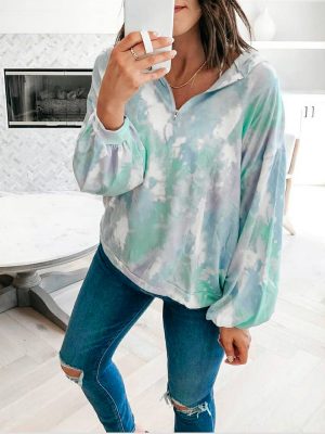 Women's Fashion Tie-Dyed Printed Long-Sleeved Loose Casual Sweater