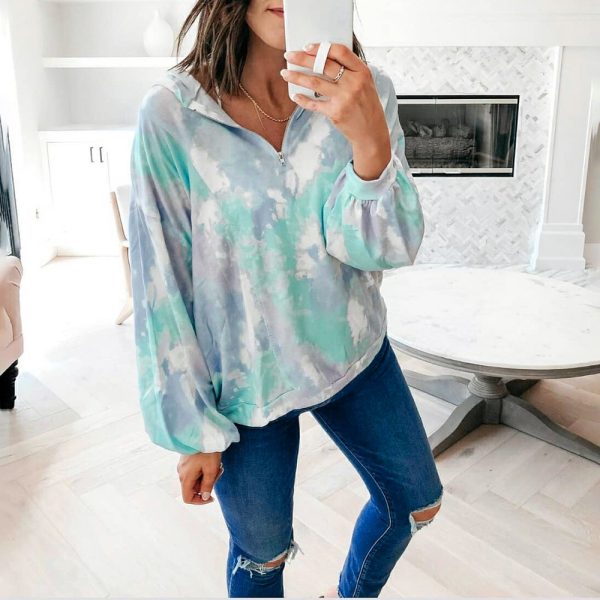 Women's Fashion Tie-Dyed Printed Long-Sleeved Loose Casual Sweater