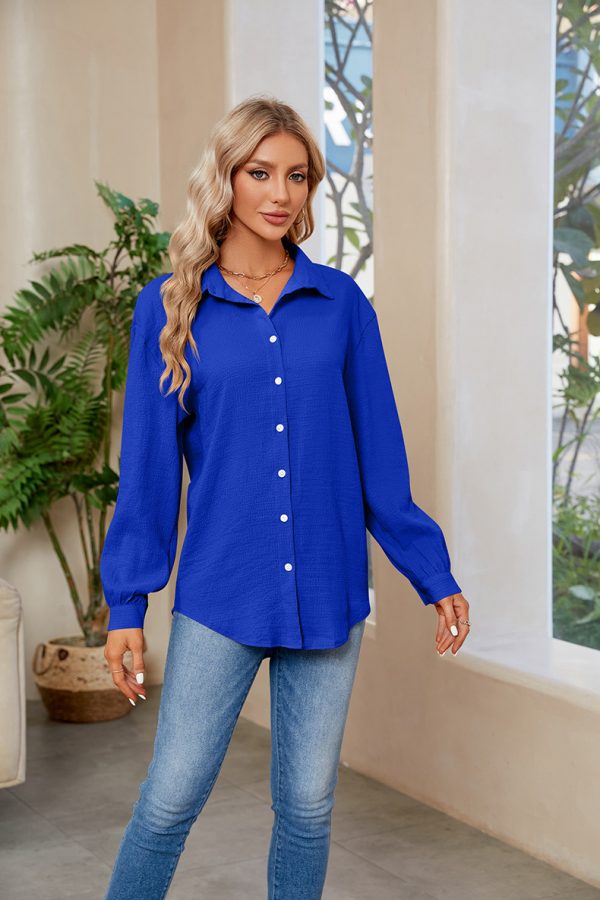 Women's V-Neck Button Down Shirt: Bubble Wrinkle Style