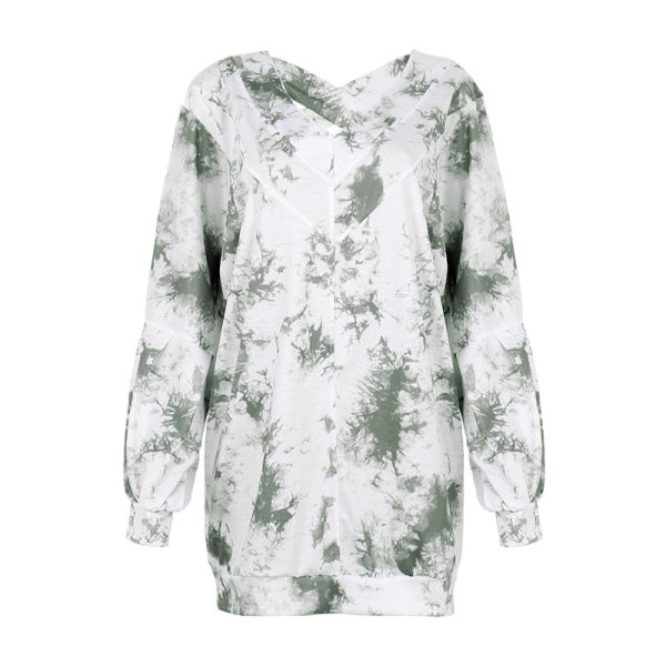 Spring Tie Dye Printed Long-Sleeved V-Neck Loose Casual Sweatshirt for Women