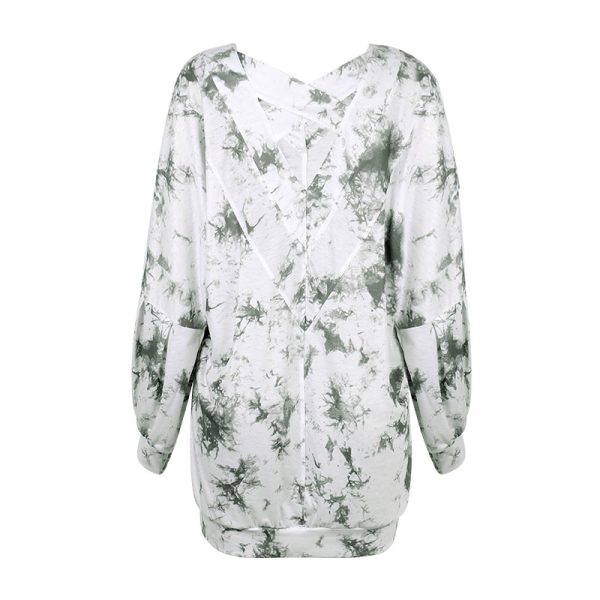 Spring Tie Dye Printed Long-Sleeved V-Neck Loose Casual Sweatshirt for Women