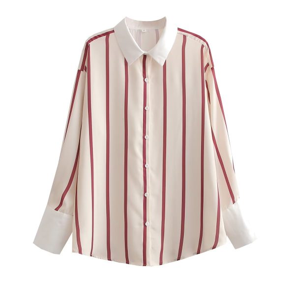 Women Clothing French Loose Lapels Striped Long Sleeve All Match Casual Shirt Outfit Ideas