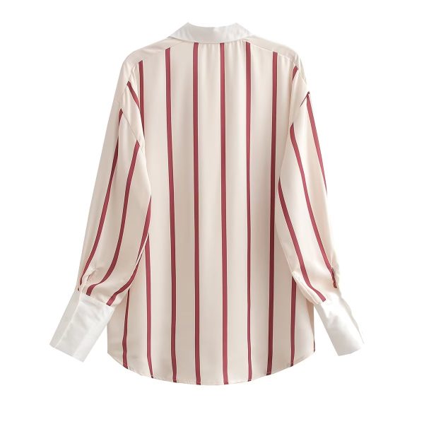 Women Clothing French Loose Lapels Striped Long Sleeve All Match Casual Shirt Outfit Ideas