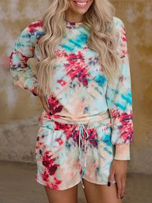 Spring and Summer Tie-Dye Printed Long Sleeve Casual Suit for Women