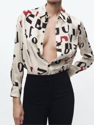 Winter Women Clothing Wild Slimming Printed Slim Shirt Shirt Outfit Ideas