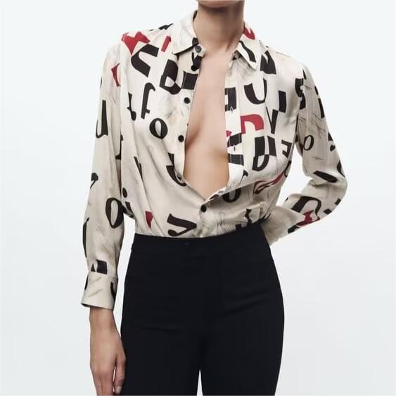 Winter Women Clothing Wild Slimming Printed Slim Shirt Shirt Outfit Ideas