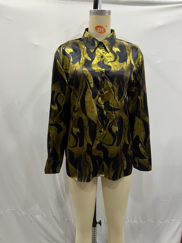 Women Clothing Silk Satin Texture Printed Long Sleeve Shirt Outfit Ideas