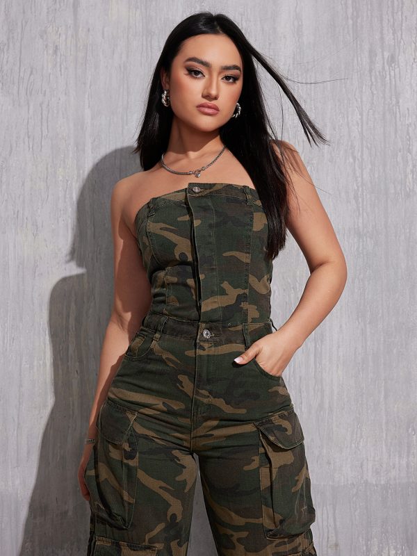 Women New Denim Jumpsuit Camouflage Overalls Outfit Ideas