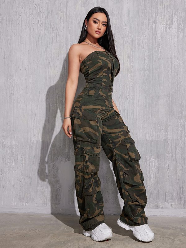 Women New Denim Jumpsuit Camouflage Overalls Outfit Ideas