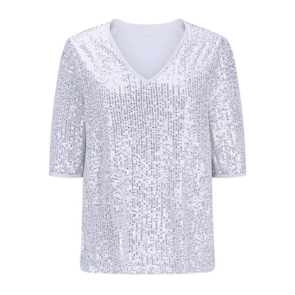 Popular Sexy Sequined V-Neck T-Shirt: Women's Summer